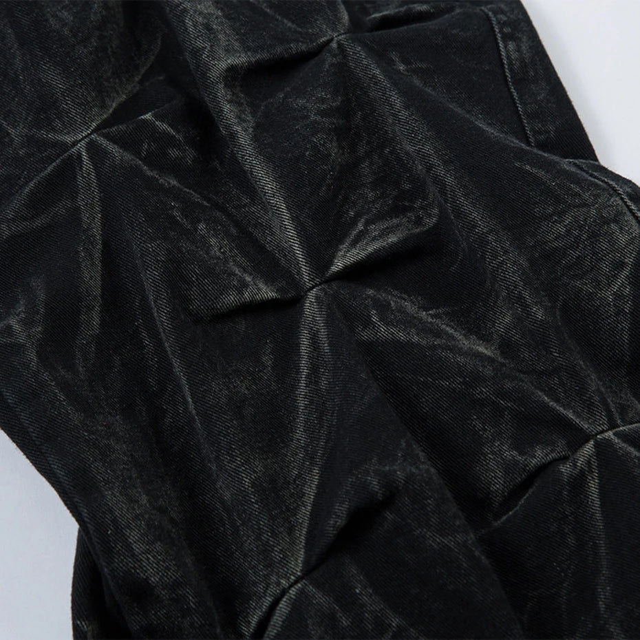 Jeans Negros Baggy Hombre | Pantalón Vaquero Plisado Streetwear Hip Hop Harajuku Oversize 2025