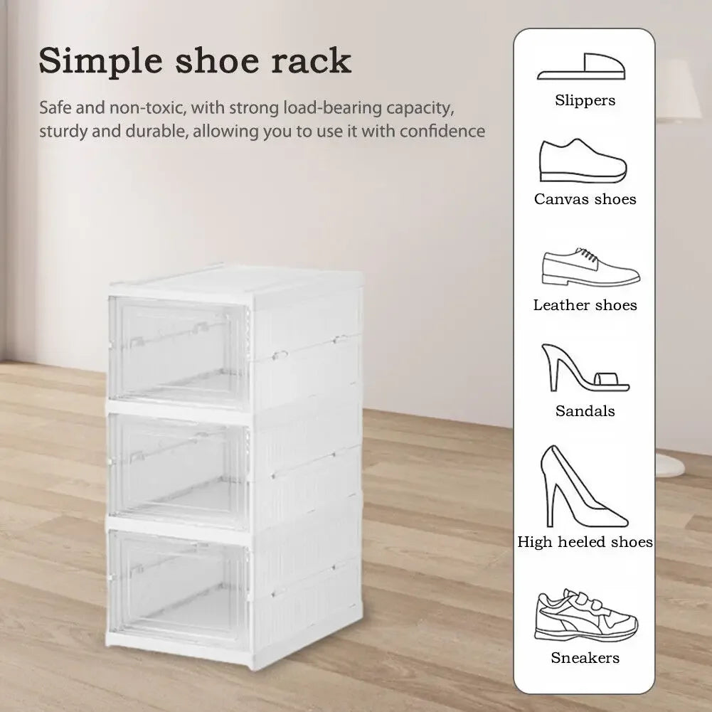 Organizador de Zapatos Plegable 3/6 Niveles – Caja Transparente Apilable y Antipolvo | Mueble Zapatero de Plástico