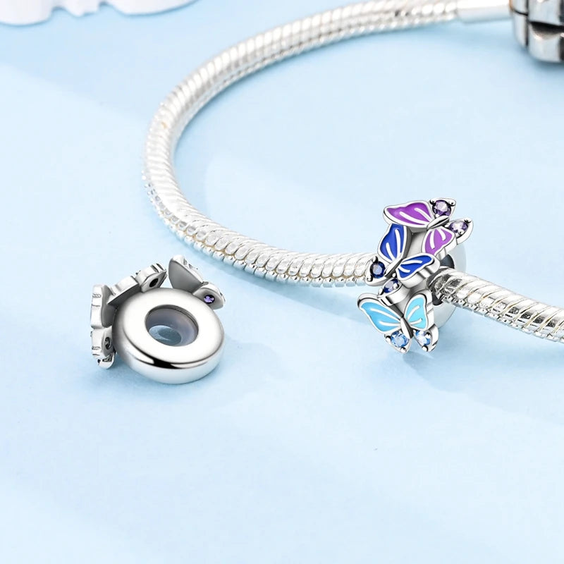 Charm de Plata 925 con Mariposa y Dragón – Abalorio Colorido con Zirconia Arcoíris para Pulseras DIY