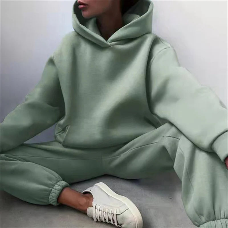 Conjunto Deportivo Mujer 2 Piezas | Sudadera Hoodie Oversize + Pantalón Largo Casual Otoño Invierno
