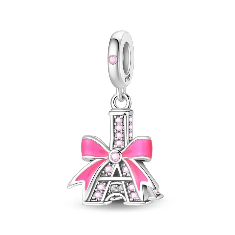 Charm Plata 925 Colgante Rosa Mariposa Corazón Flor Pájaro | Dije Para Pulsera Pandora Compatible