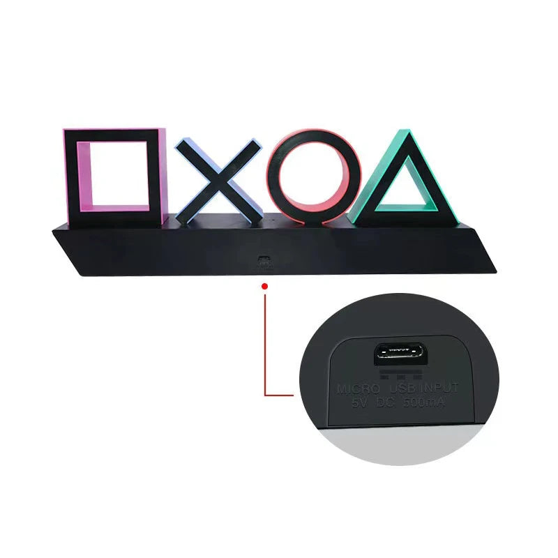 Lámpara Decorativa Icono PS4/PS5 – Lámpara de Mesa Colorida con Control de Sonido – Luz Ambiental Gamer