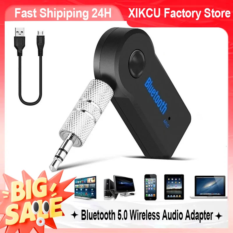 XIKCU Bluetooth Receiver 5.0 – Adaptador Inalámbrico 3.5mm AUX para Carro, Parlantes y Amplificadores