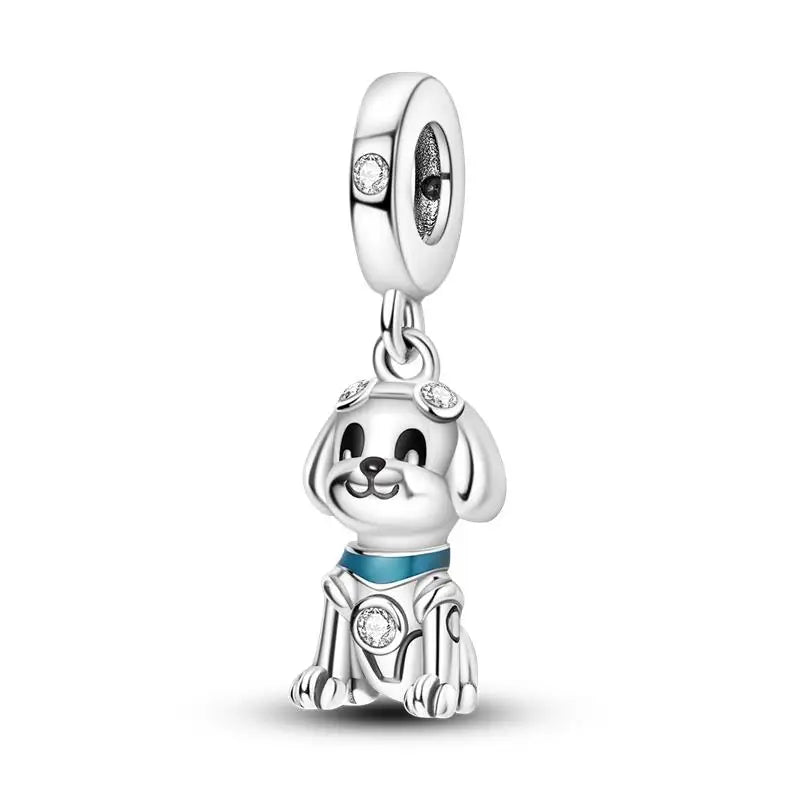 Charm Mascotas y Animales en Plata 925 – Gatito, Perrito y Oveja con Circonitas de Colores | Compatible Pulsera Pandora