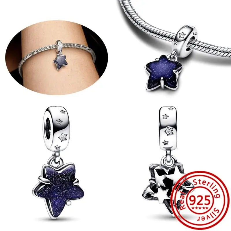 Charm Espacio y Galaxia en Plata 925 – Abalorios Astronauta, Planeta y Estrellas para Pulsera Original Mujer