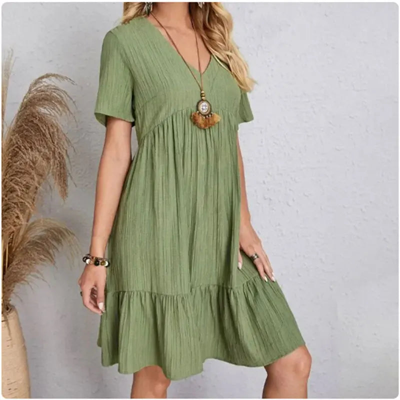 Vestido Peplum Mujer Verano | Vestido V-Cuello Manga Corta con Volantes Casual Primavera