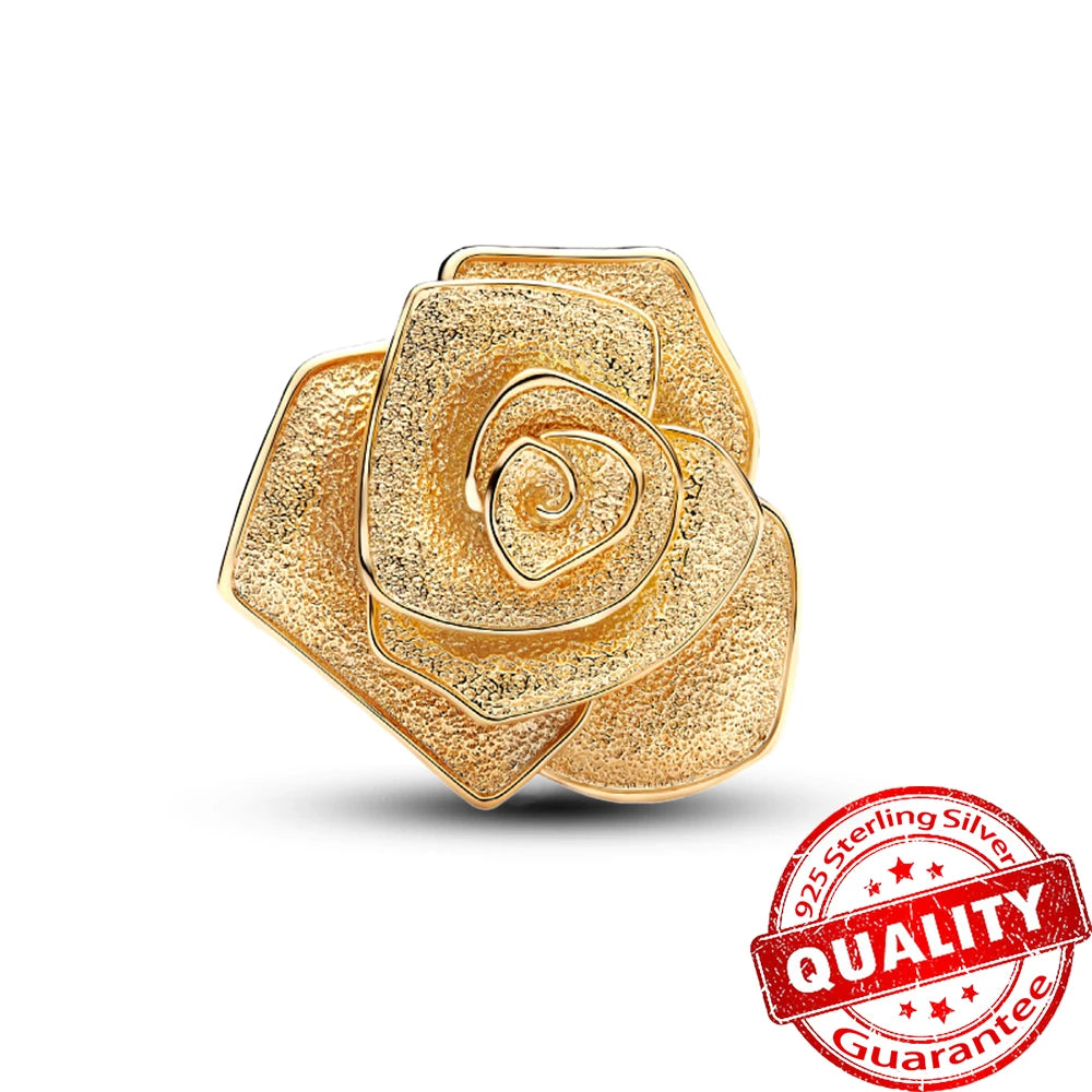 Charm de Plata 925 Trébol Azul Degradado y Flor Iris Rosa – Abalorio Elegante para Pulseras Originales