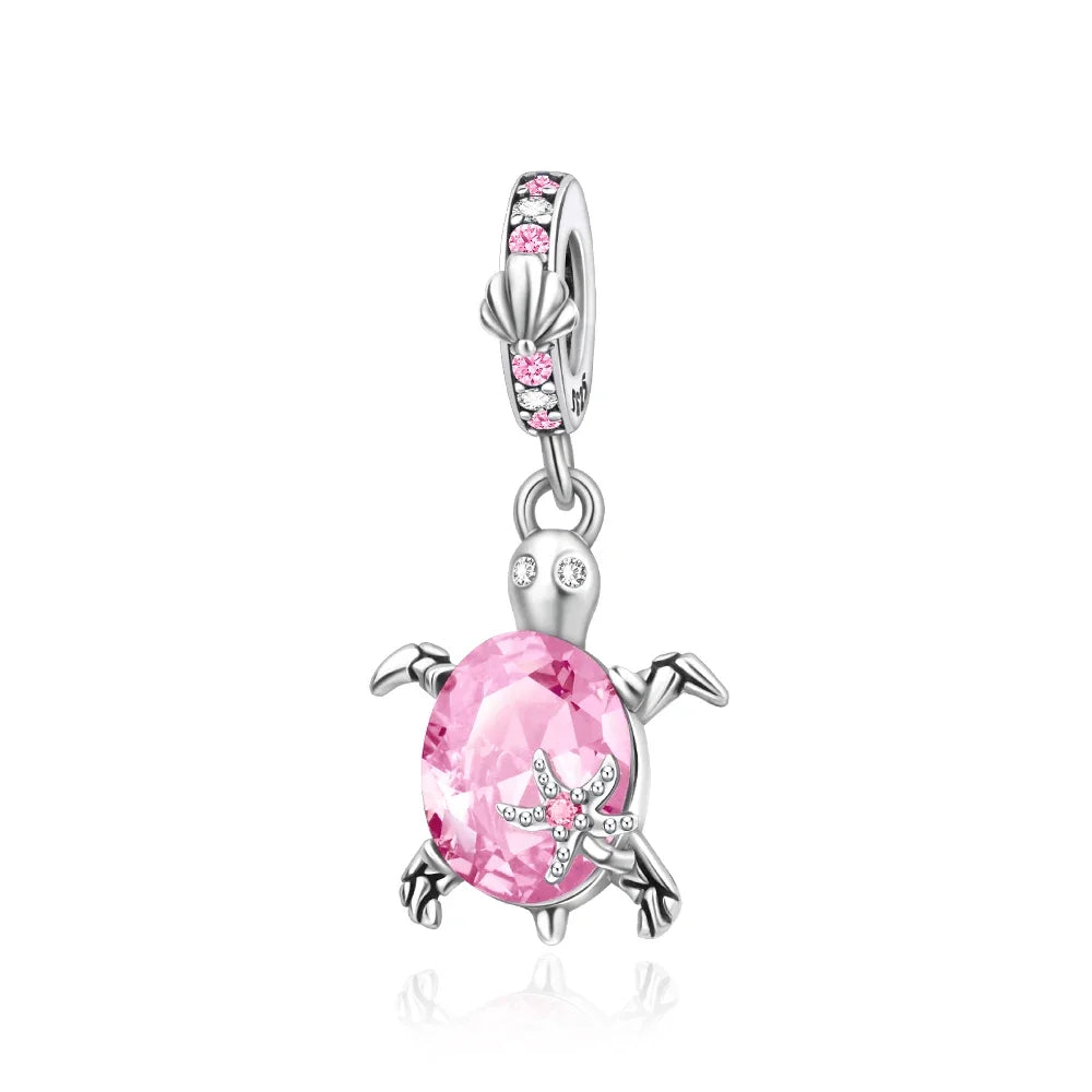 Charm Tortuga Marina con Circón Azul 925 Plata | Compatible Pandora Pulsera Mujer DIY