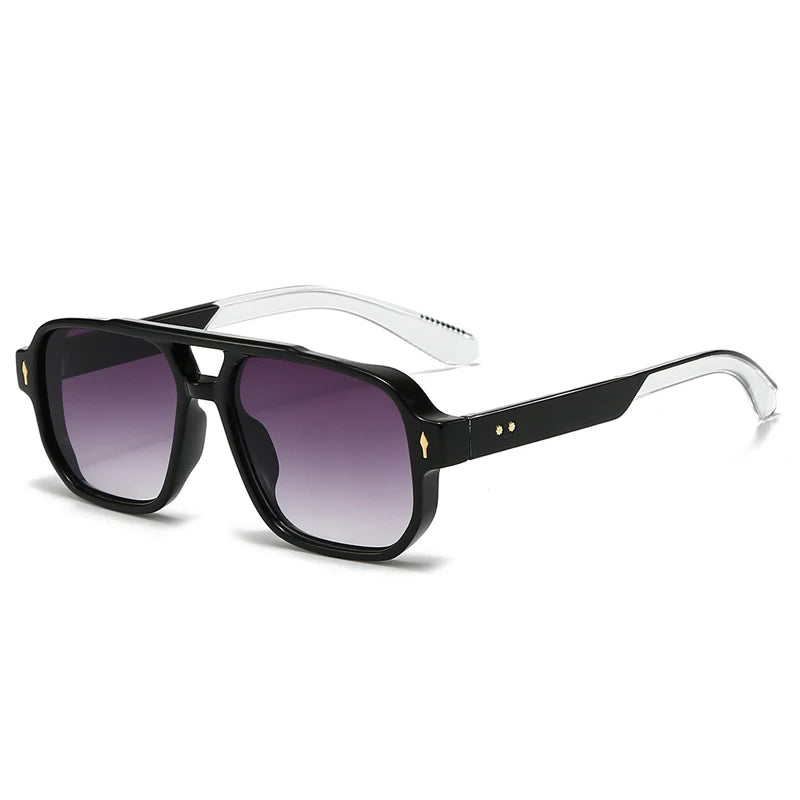 JNPCXI Gafas de Sol Vintage Hombre Doble Puente | Lentes Verdes UV400 Cuadradas con Detalles de Remaches