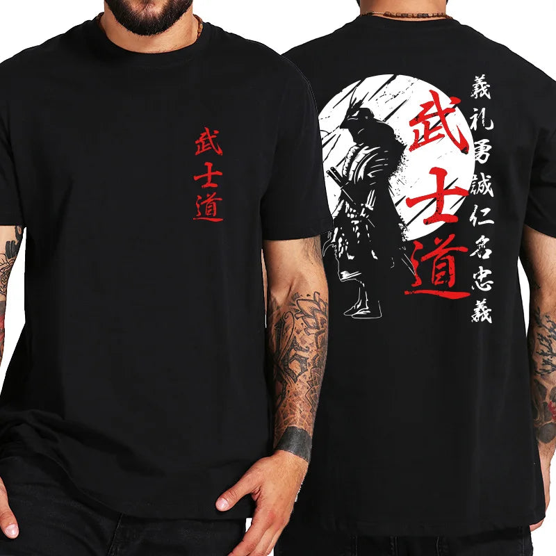 Camiseta Oversize “Japan Samurai Spirit” – T-shirt Estilo Japonés, Estampado Trasero, 100% Algodón, Casual y Regalo para Hombre