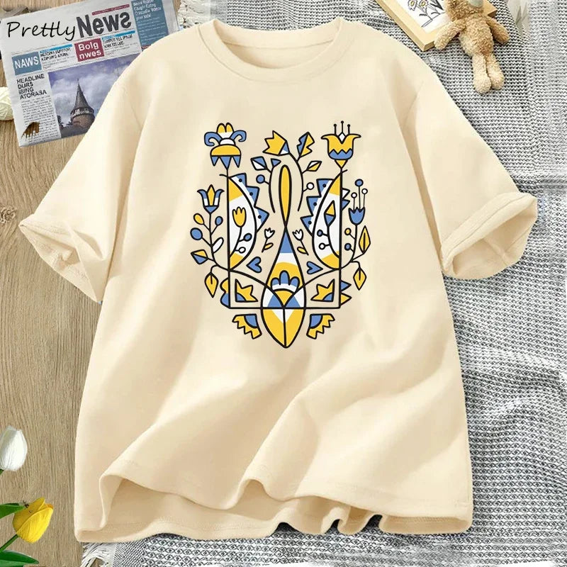 Camiseta Oversize Unisex Ucrania | Algodón Estampado Tridente Nacional