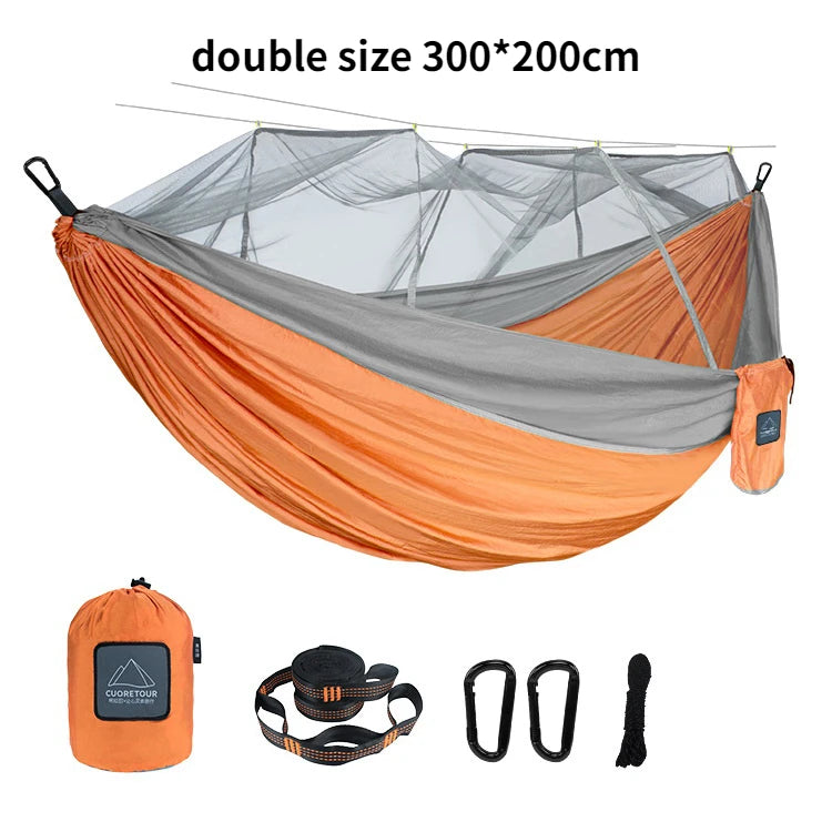 Hamaca Portátil con Mosquitera – Nylon Ligero para Camping y Viajes | Tamaño Individual y Doble