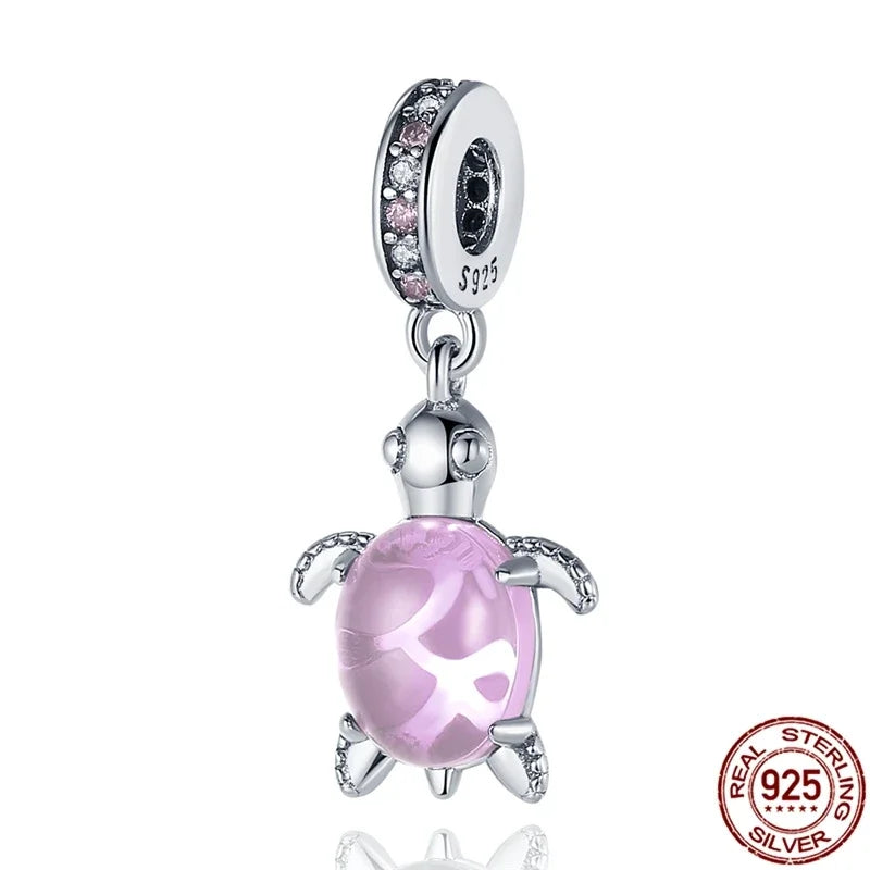 Charm Tortuga Marina con Circón Azul 925 Plata | Compatible Pandora Pulsera Mujer DIY