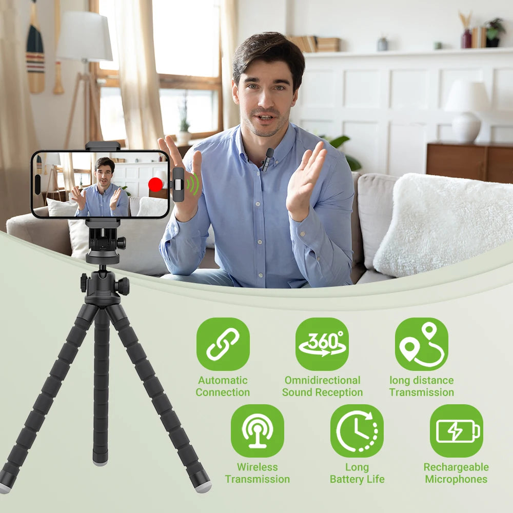 Basix Micrófono Lavalier Inalámbrico 2.4G | Mini Micrófono Portátil para iPhone, Android, Grabación, Streaming y Entrevistas