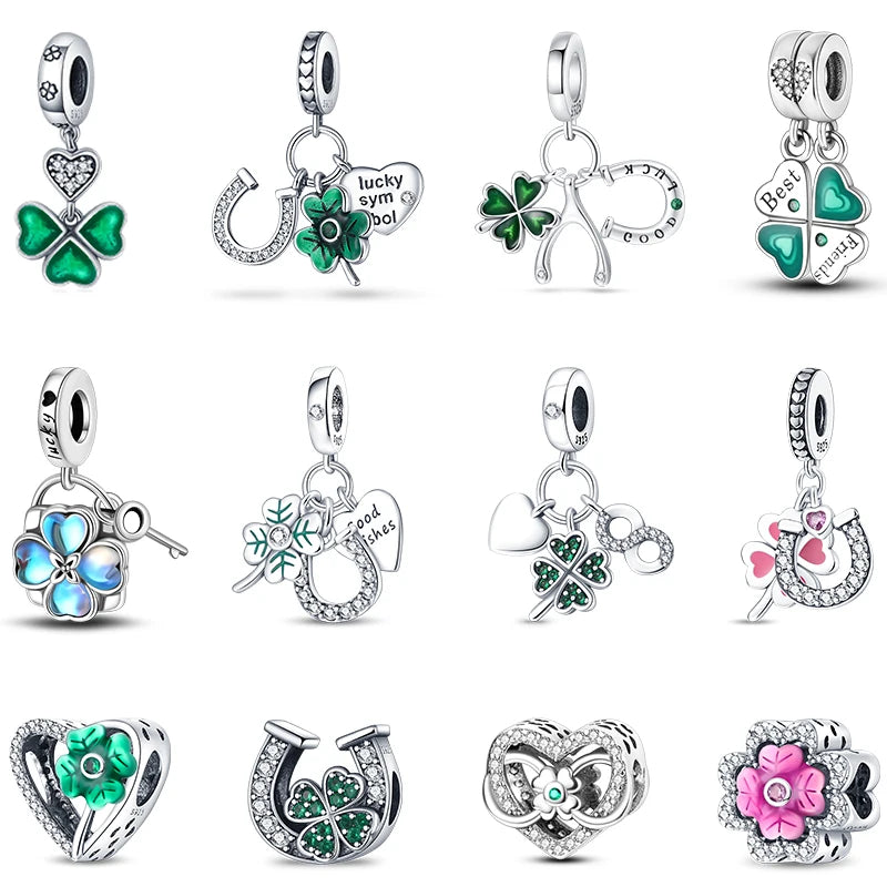 Charm de Plata S925 Mariquita de Siete Puntos y Trébol de la Suerte – Abalorio Colorido y Brillante para Pulseras Originales