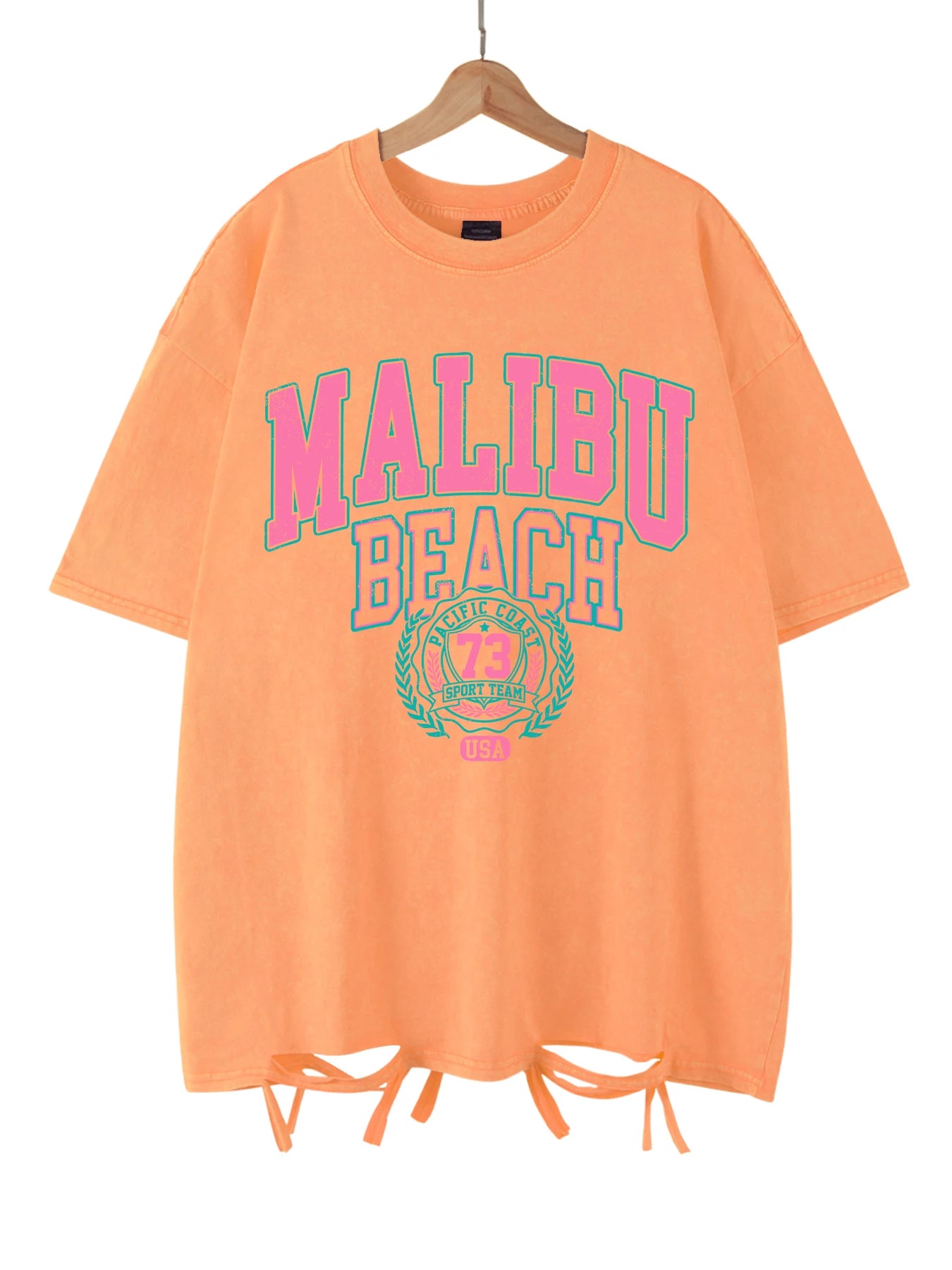 Camiseta Oversize Malibu Beach | T-Shirt Algodón Estampado Letras Estilo Lavado