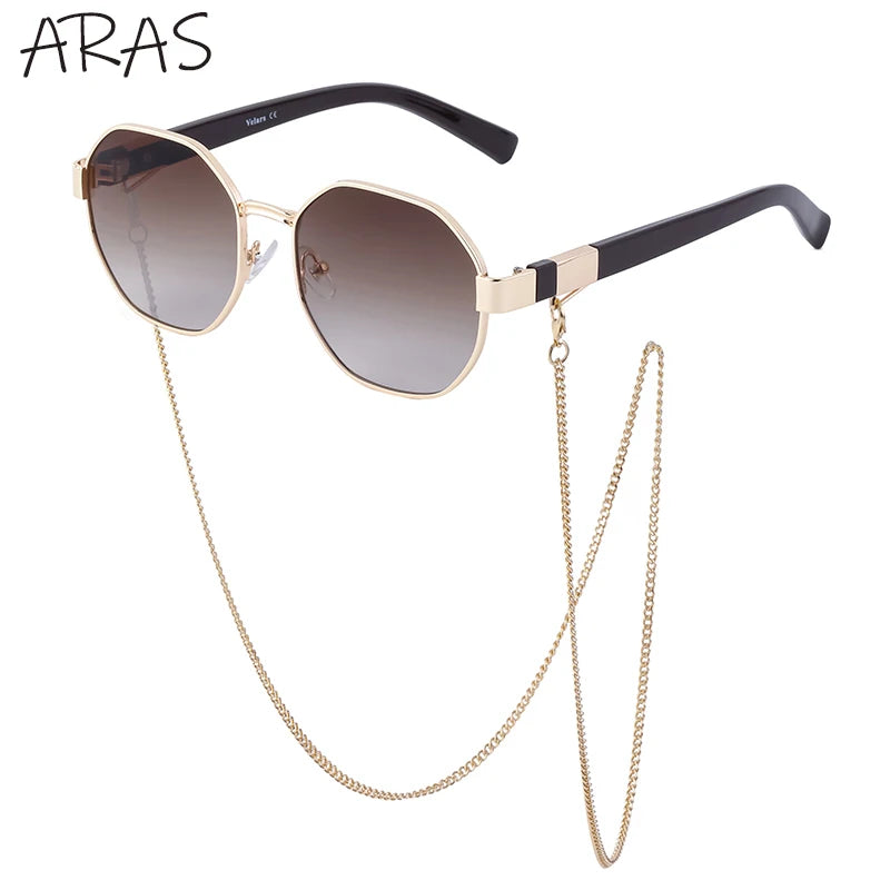 Gafas de Sol Poligonales con Cadena para Mujer | Tendencia 2025 Lujo y Estilo Único