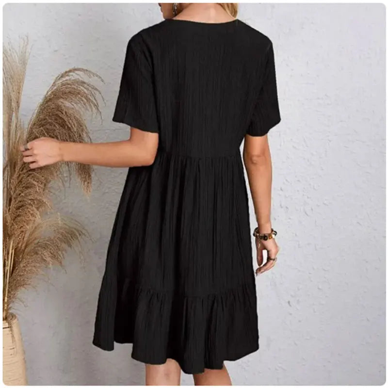 Vestido Peplum Mujer Verano | Vestido V-Cuello Manga Corta con Volantes Casual Primavera