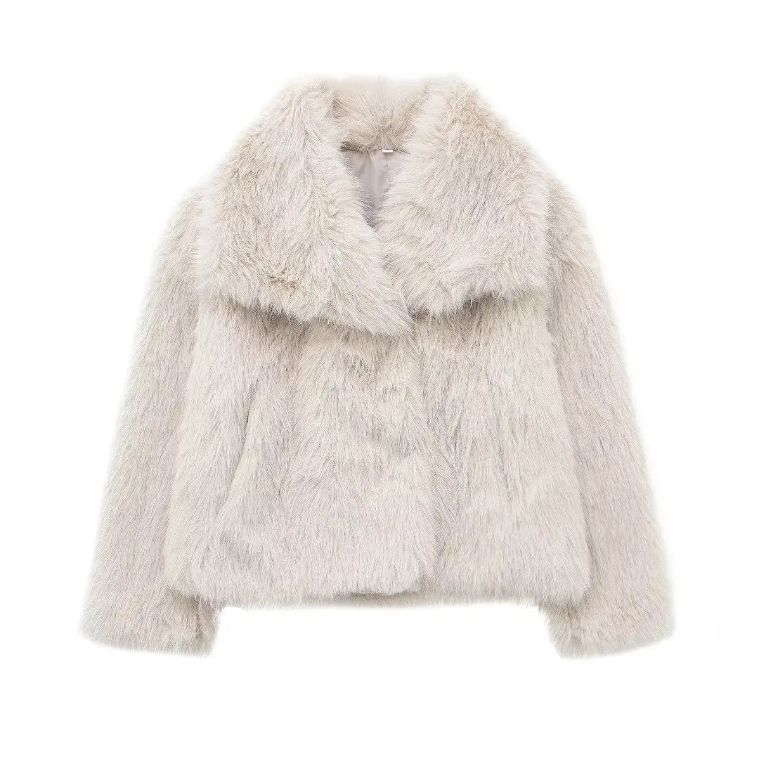 Chaqueta Corta Mujer Invierno | Abrigo Pelo Sintético con Cuello Solapa y Botones Snap Chic Elegante