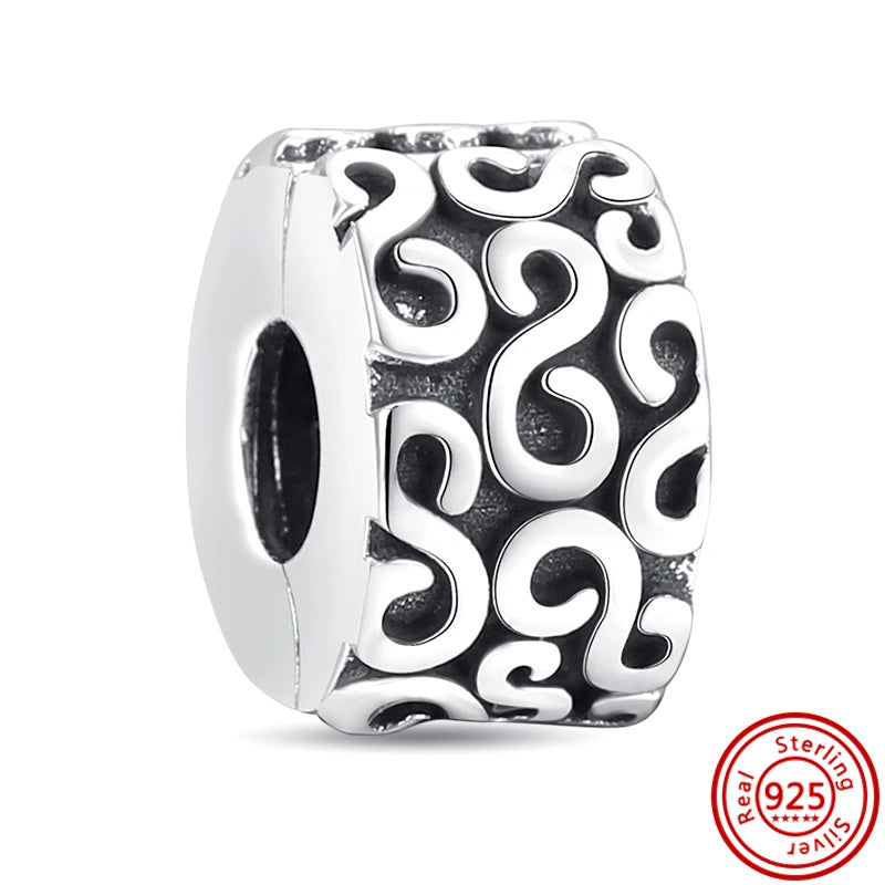 Charm Clip Plata 925 con Corazones, Corona y Concha | CZ Pavé Brillante | Compatible Pandora Original