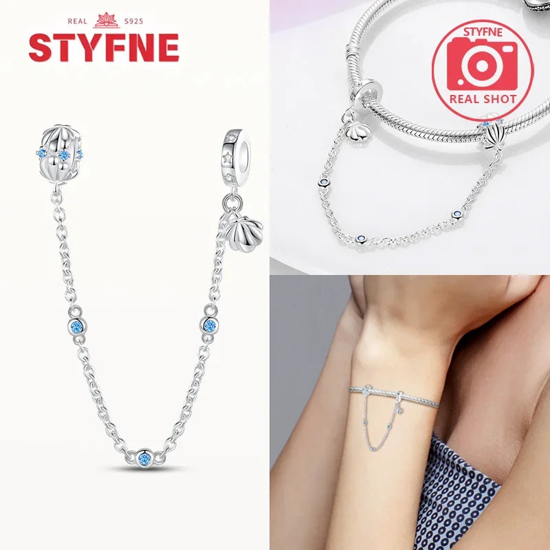 Charm Gato con Corazón de Plata 925 | Cadena de Seguridad para Pulseras Pandora Mujer