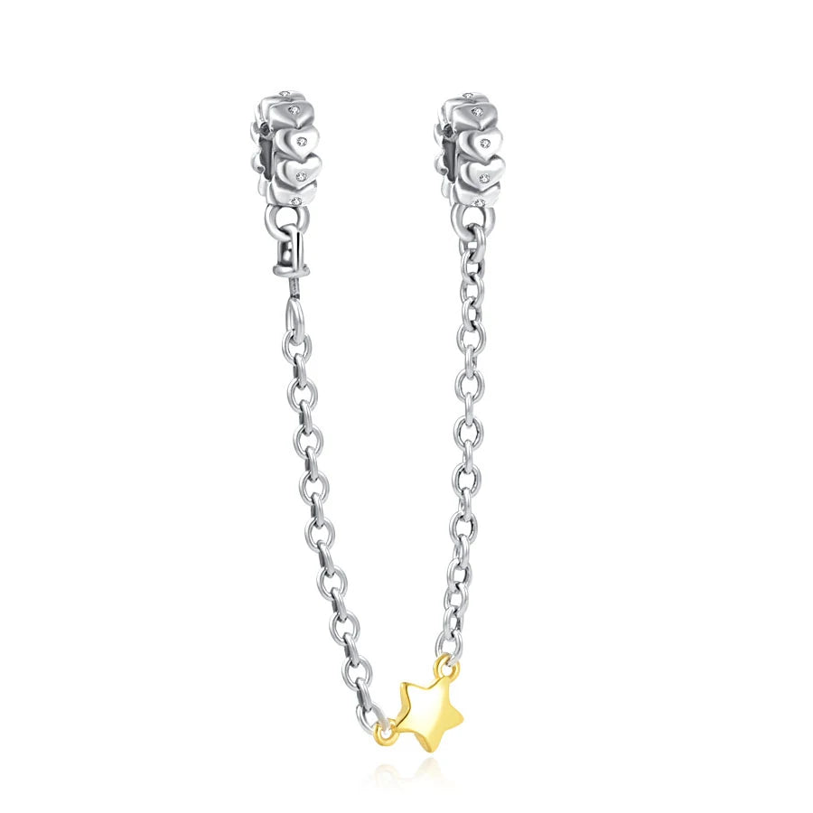 Cadena de seguridad plata 925 con charms mariposa, margarita, gato, oso y castillo – Compatible con pulsera Pandora mujer