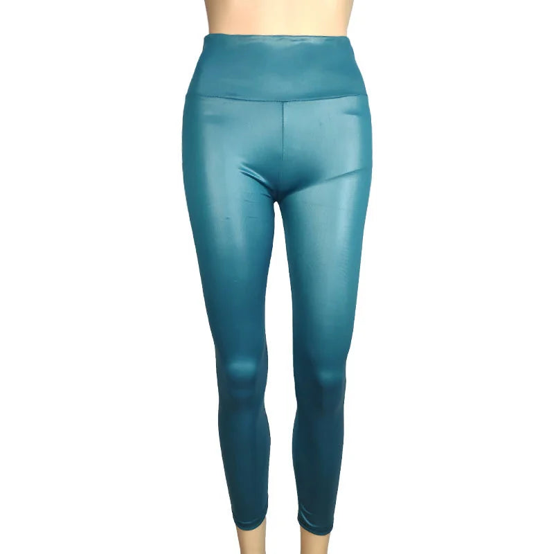 Leggings de Mujer en Cuero PU | Pantalón Sexy Cintura Alta Ajustado y Colorido Estilo Oversized