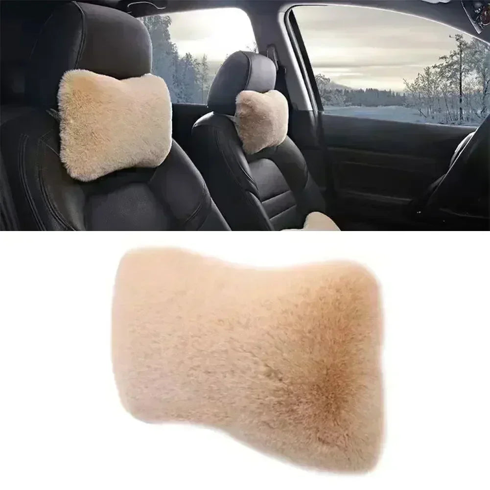 Cojín de Cuello y Lumbar de Felpa para Coche | Almohada Universal de Asiento con Soporte y Calidez Invernal