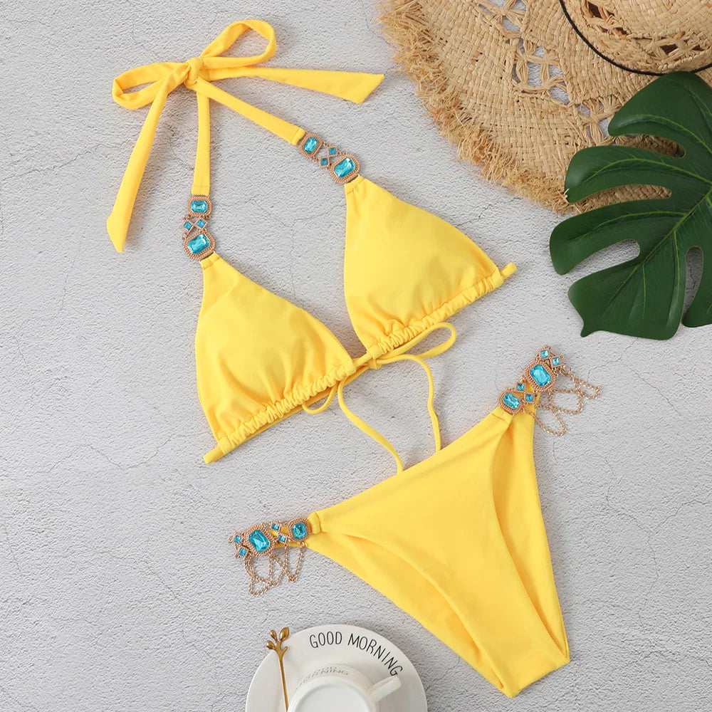 Bikini Sexy Mujer 2025 | Push-Up con Rhinestones Playa y Piscina