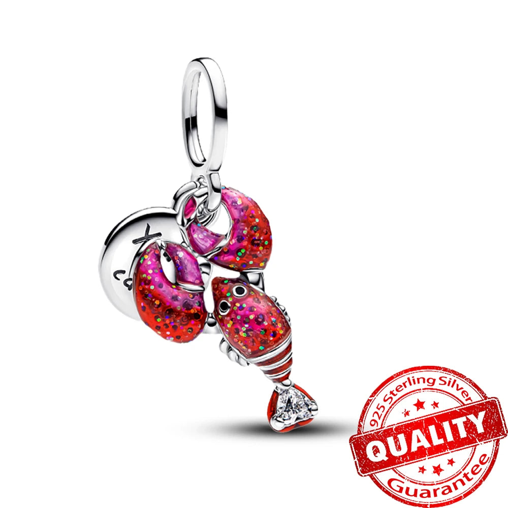 Charm de Plata 925 Trébol Azul Degradado y Flor Iris Rosa – Abalorio Elegante para Pulseras Originales