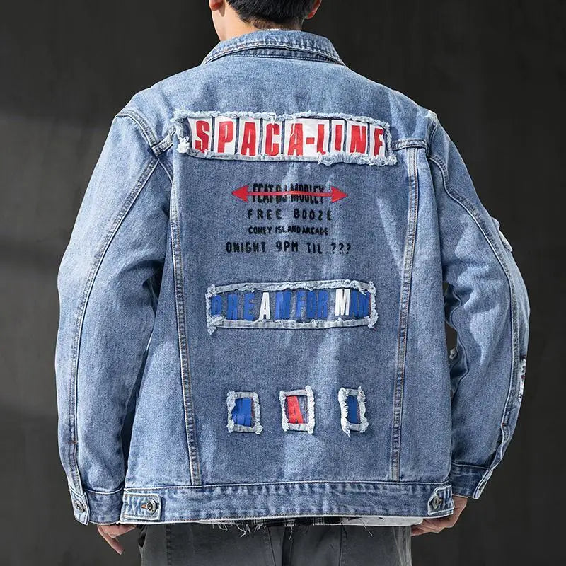 GELITAYIN Men's Denim Jacket Ripped Autumn With Hole Male Jean Coats Oversize Light Vintage Washed Elatic High Quality Low Price