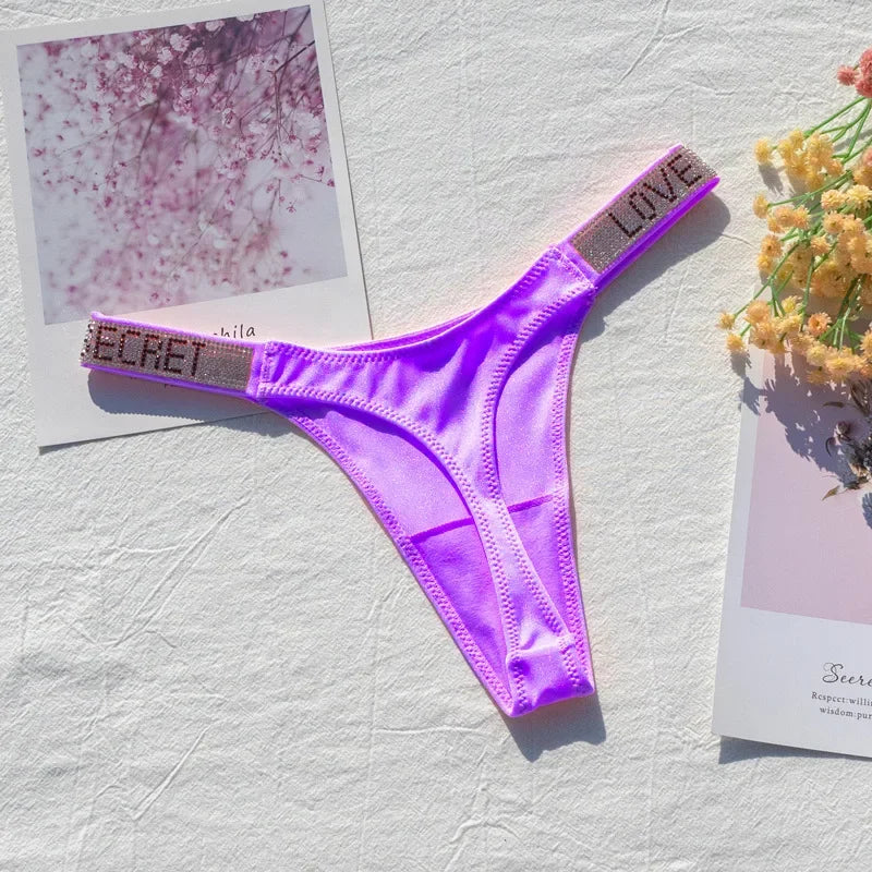 Women Panties Shiny Rhinestone Sexy Lingerie Women Low Rise Nylon Female Underwear Secret G-string Neon Color Women Thong