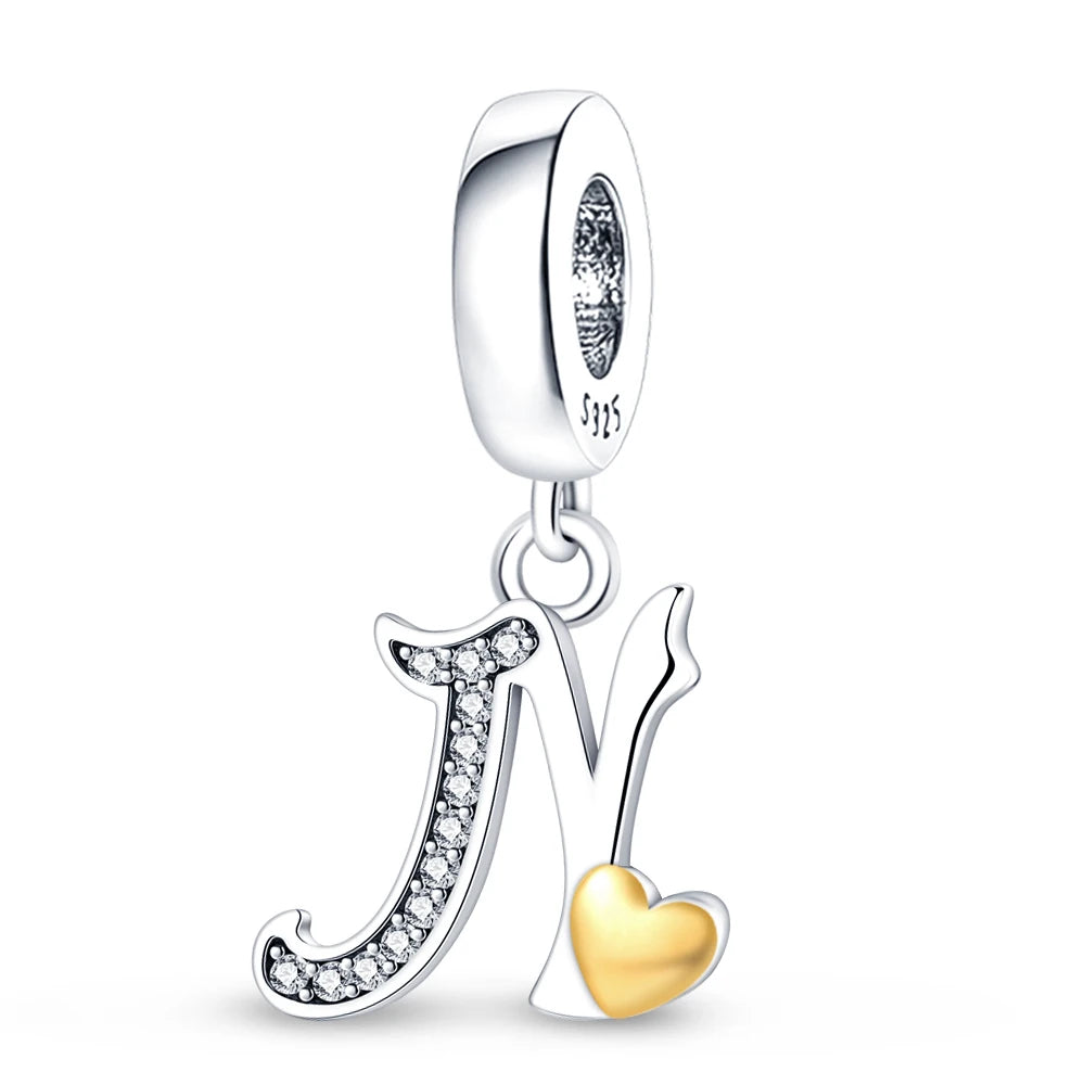 Charm letras alfabeto inglés de plata 925 – Colgante inicial A-Z para pulsera tipo Pandora, joyería DIY personalizada