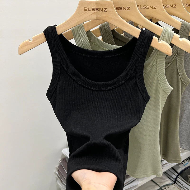 Top Básico de Tirantes para Mujer Verano 2025 | Camiseta de Punto Elástica sin Mangas con Cuello Redondo