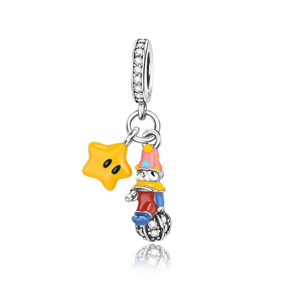 Charm Plata 925 Colgante Colorido Sol Luna Estrellas | Dije Compatible Pandora Pulsera y Collar Mujer