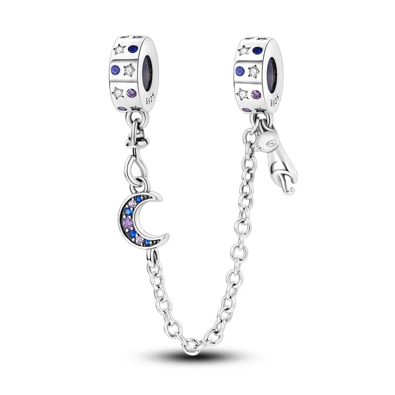 Charm de seguridad en plata 925 – Serie copo de nieve, luna, estrella, corazón y moño para pulseras tipo Pandora