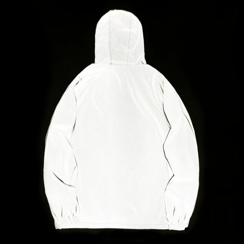 Chaqueta Rompevientos Unisex Reflectante con Capucha Impermeable Estilo Hip Hop