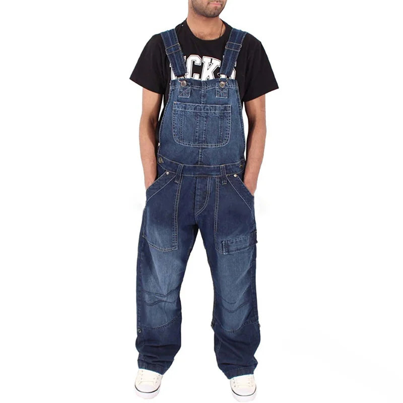 Overol Denim para Hombre – Jumpsuit Baggy con Tirantes y Múltiples Bolsillos Oversize Cintura Media Lavado Casual 2025