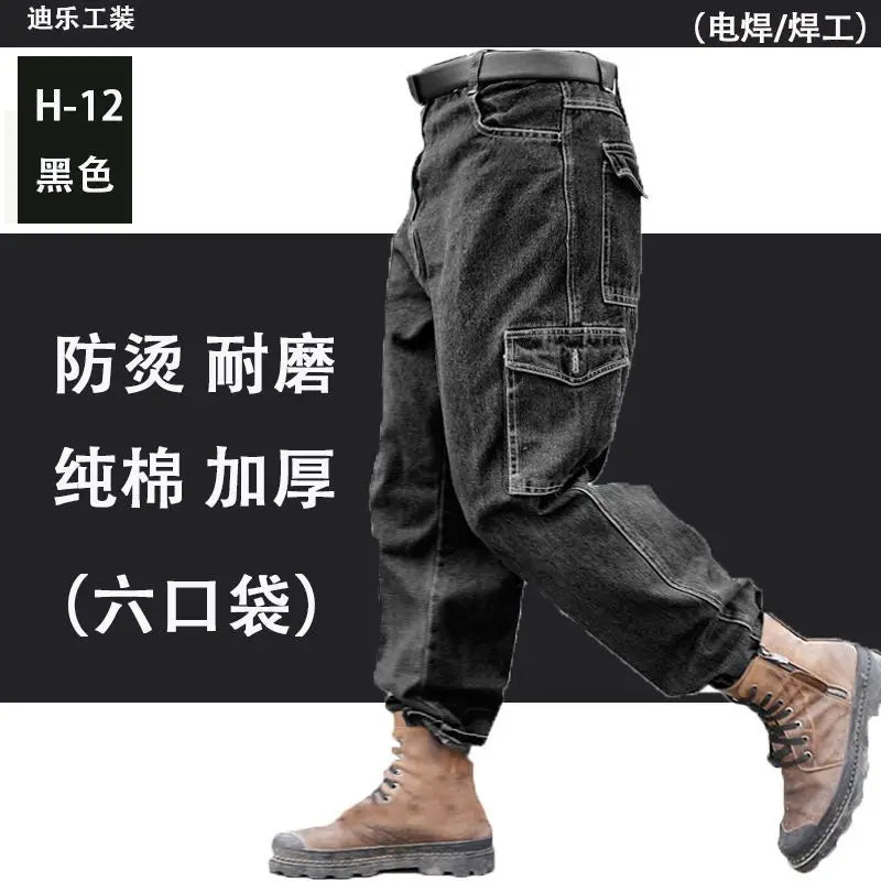 Pantalones Overol Hombre Trabajo | Workwear Denim Algodón Grueso Resistente con Bolsillos Múltiples
