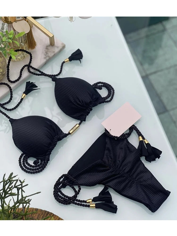 Bikini Mujer 2025 | Triángulo Multicolor Sin Espalda con Cordón
