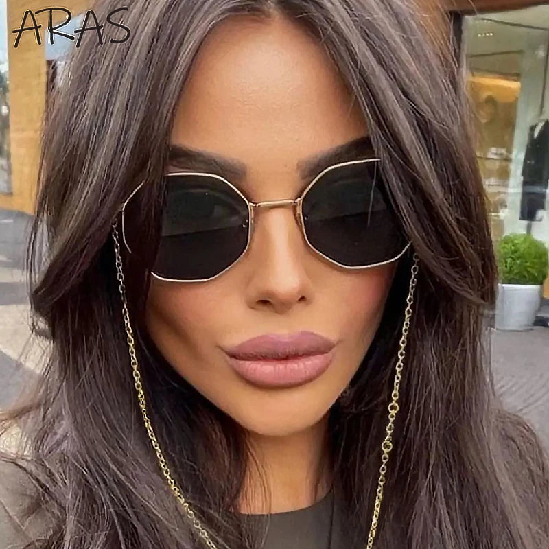 Gafas de Sol Poligonales con Cadena para Mujer | Tendencia 2025 Lujo y Estilo Único