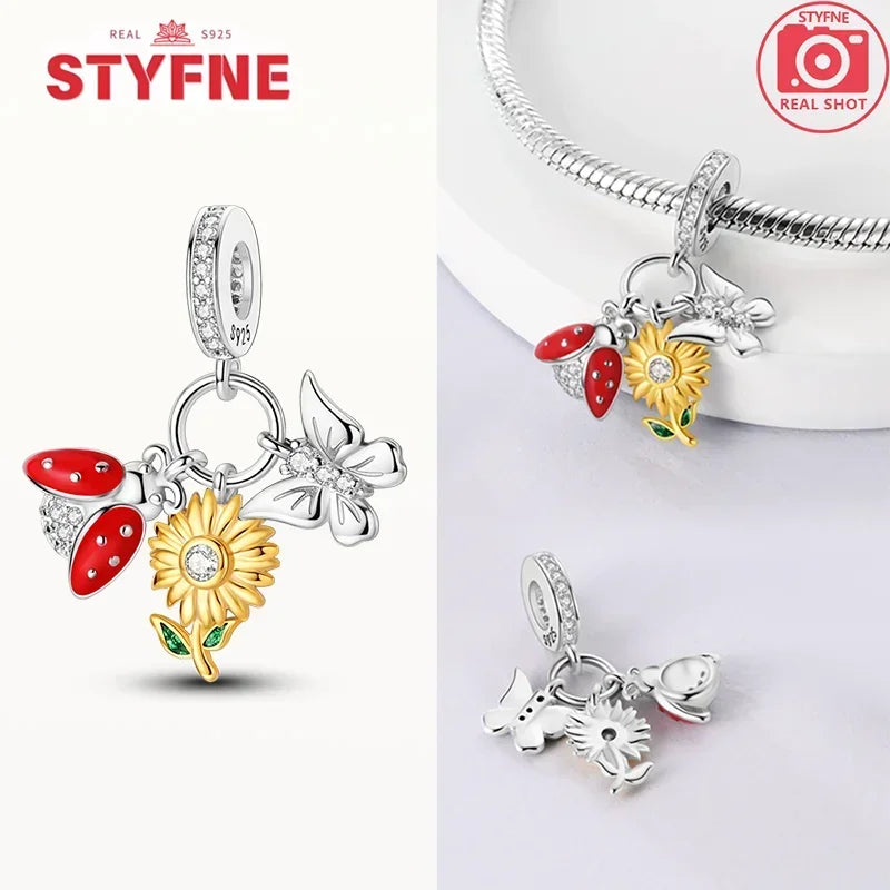 Charm Mariposa Colorida en Plata 925 con Circonitas – Beads Brillantes Compatibles Pandora Mujer Joyería DIY