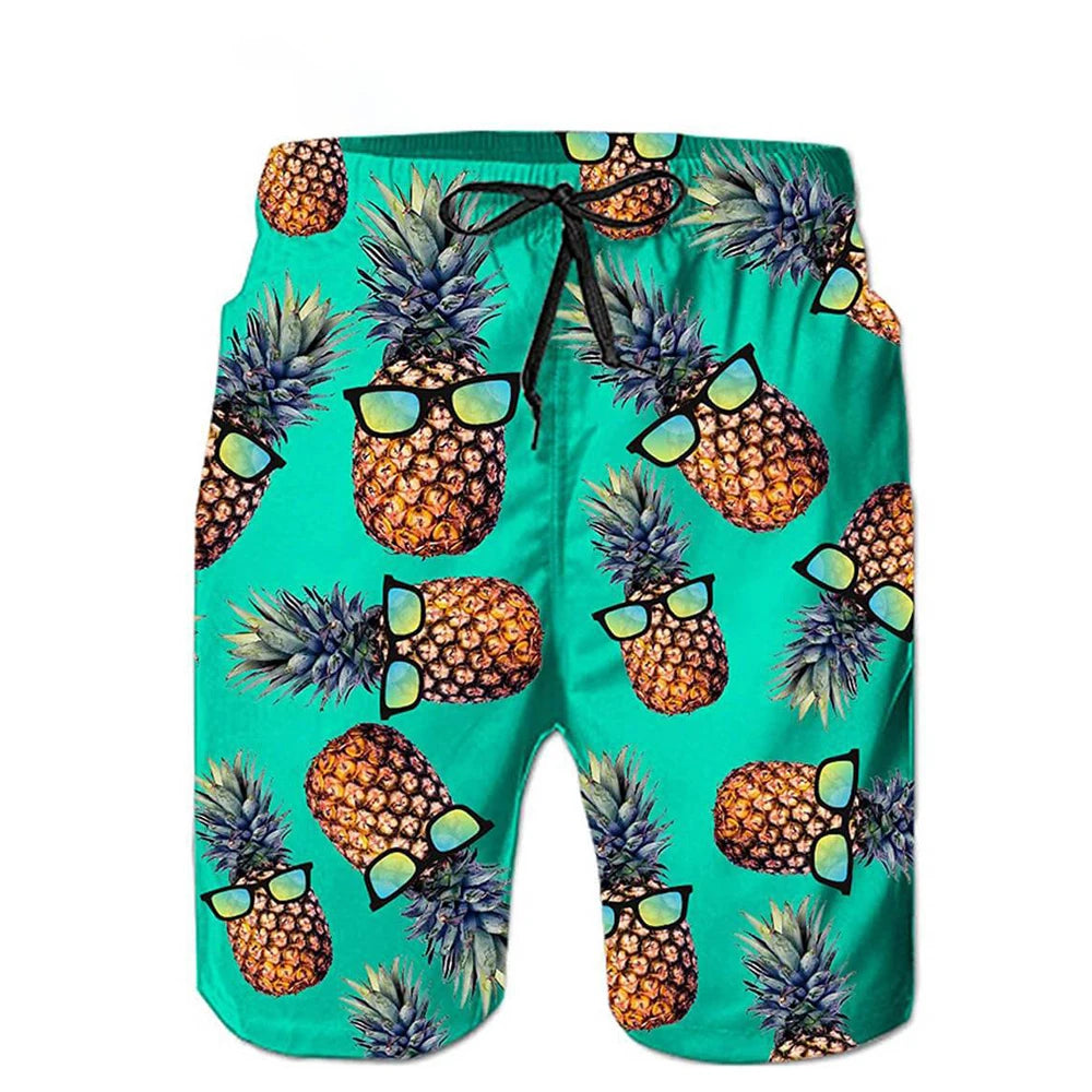 Bañador Hombre Piña Divertida – Shorts de Playa y Surf | Pantaloneta Deportiva Verano Secado Rápido