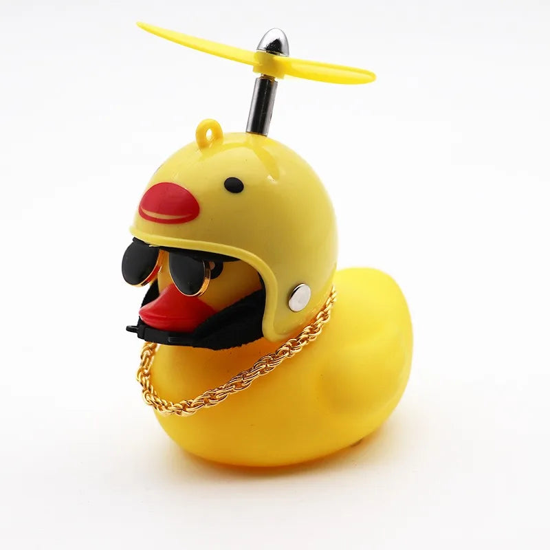 Pato Amarillo Decorativo con Casco, Gafas y Hélice | Adorno Divertido para Coche, Moto o Bicicleta