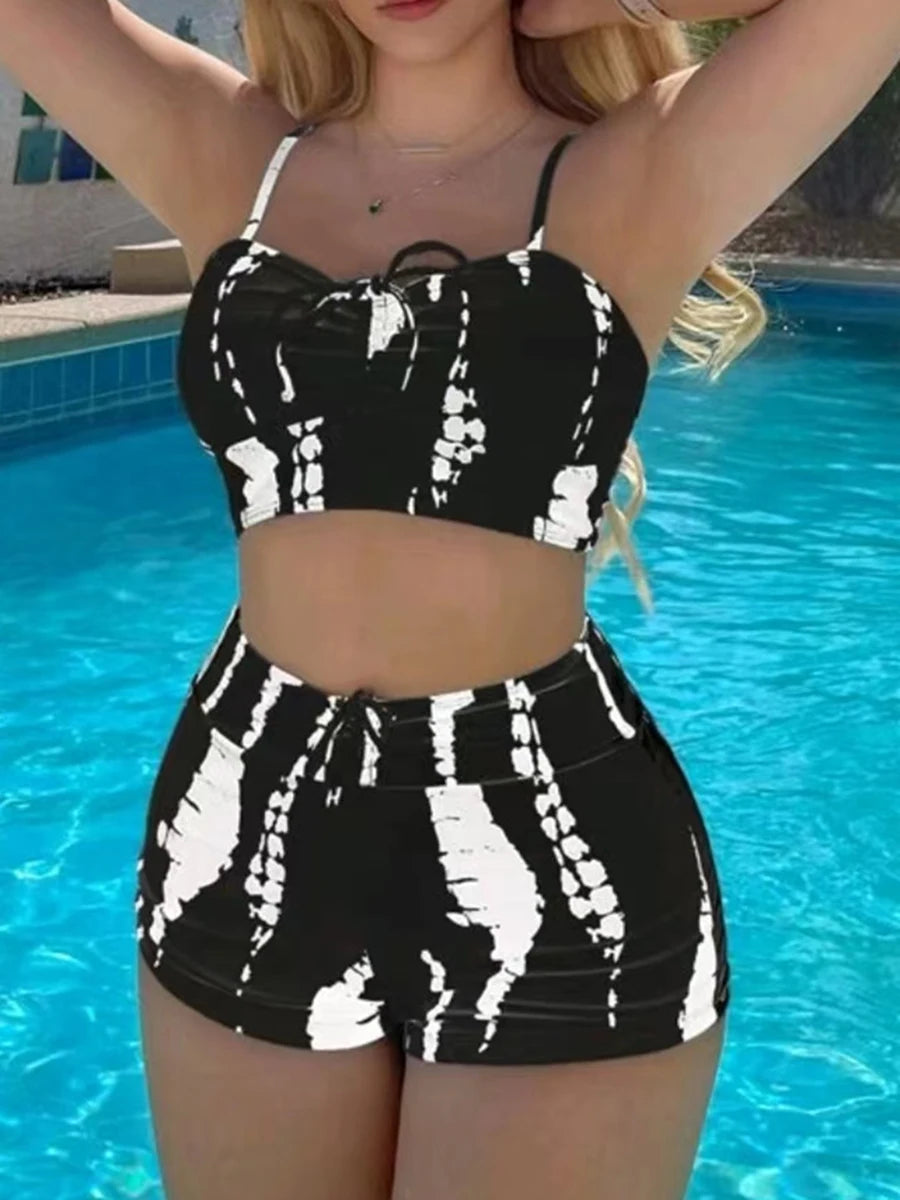 Bikini de Shorts con Cordón 2025 para Mujer | Traje de Baño de Cintura Alta