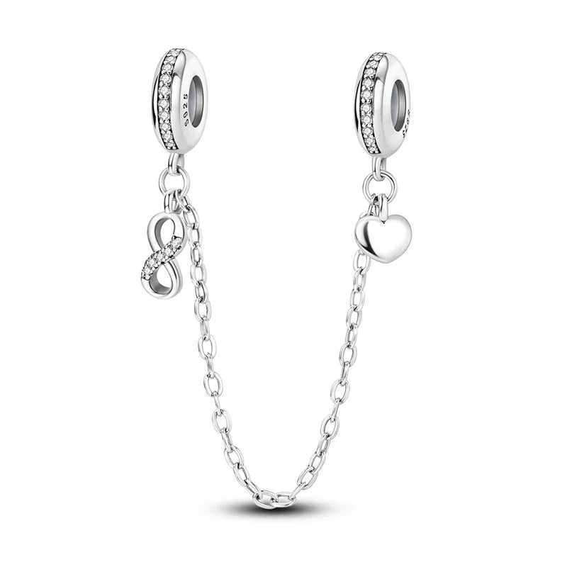 Charm de seguridad en plata 925 – Serie copo de nieve, luna, estrella, corazón y moño para pulseras tipo Pandora