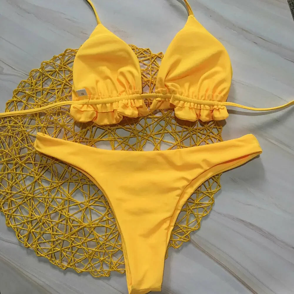 Bikini Brasileño Mujer 2025 | Push Up Bandage Top y Braguita Tanga