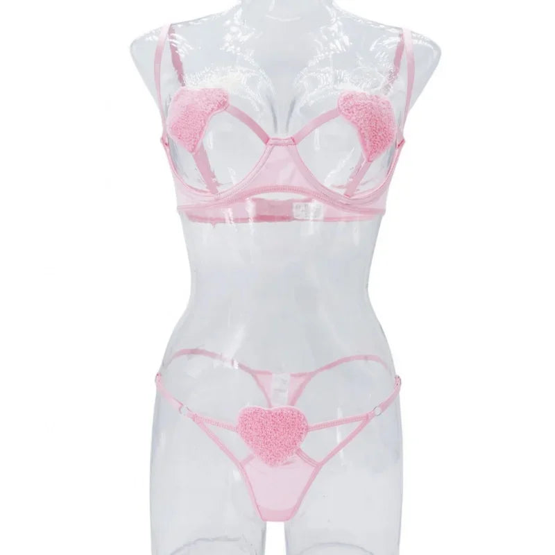 Conjunto Lencería Mujer 2025 | Cropped Rosa Sexy de Tres Piezas Estilo Novia
