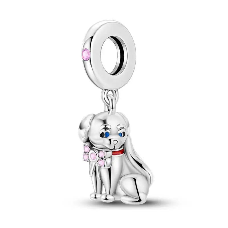 Charm Mascotas y Animales en Plata 925 – Gatito, Perrito y Oveja con Circonitas de Colores | Compatible Pulsera Pandora