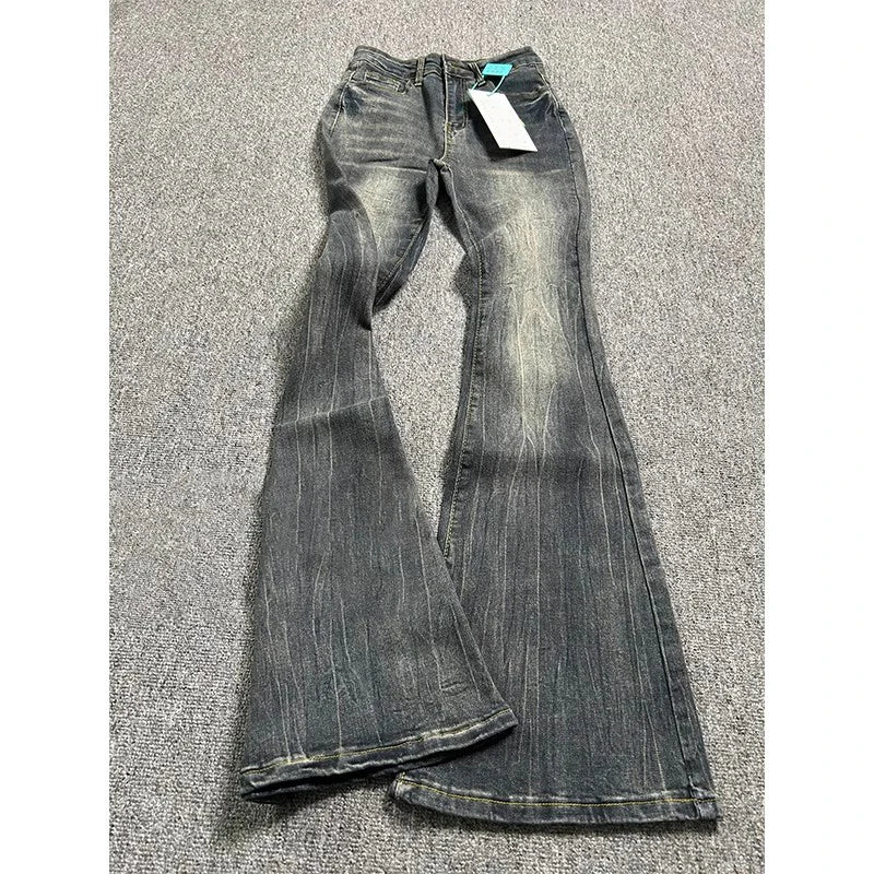 Jeans Acampanados Oversize Mujer | Pantalón Vaquero Tiro Alto Negro Gris Vintage